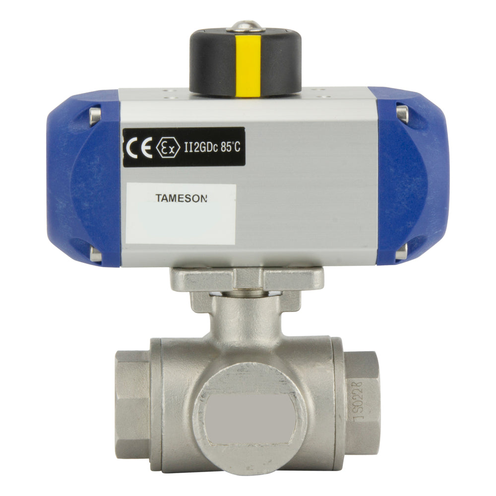 Válvula de bola neumática G1/4'' de 3 vías y puerto en L de acero inoxidable y doble efecto - BL3SA