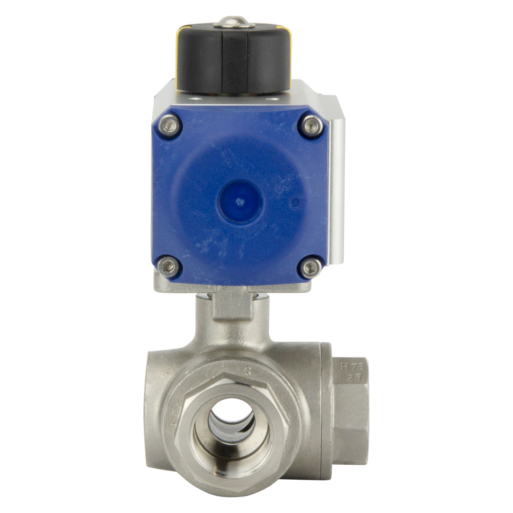 Válvula de bola neumática G1/4'' de 3 vías y puerto en L de acero inoxidable y doble efecto - BL3SA