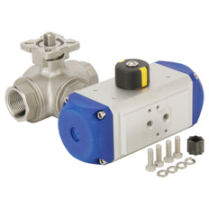 Válvula de bola neumática G1'' de 3 vías con puerto en T de acero inoxidable y muelle cerrado - BL3SA