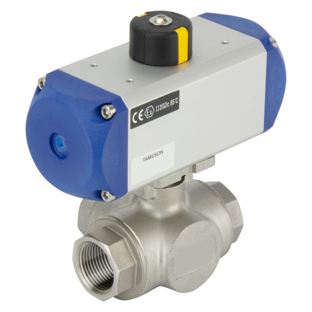 Válvula de bola neumática de acero inoxidable de 3 vías y doble efecto - BL3SA
