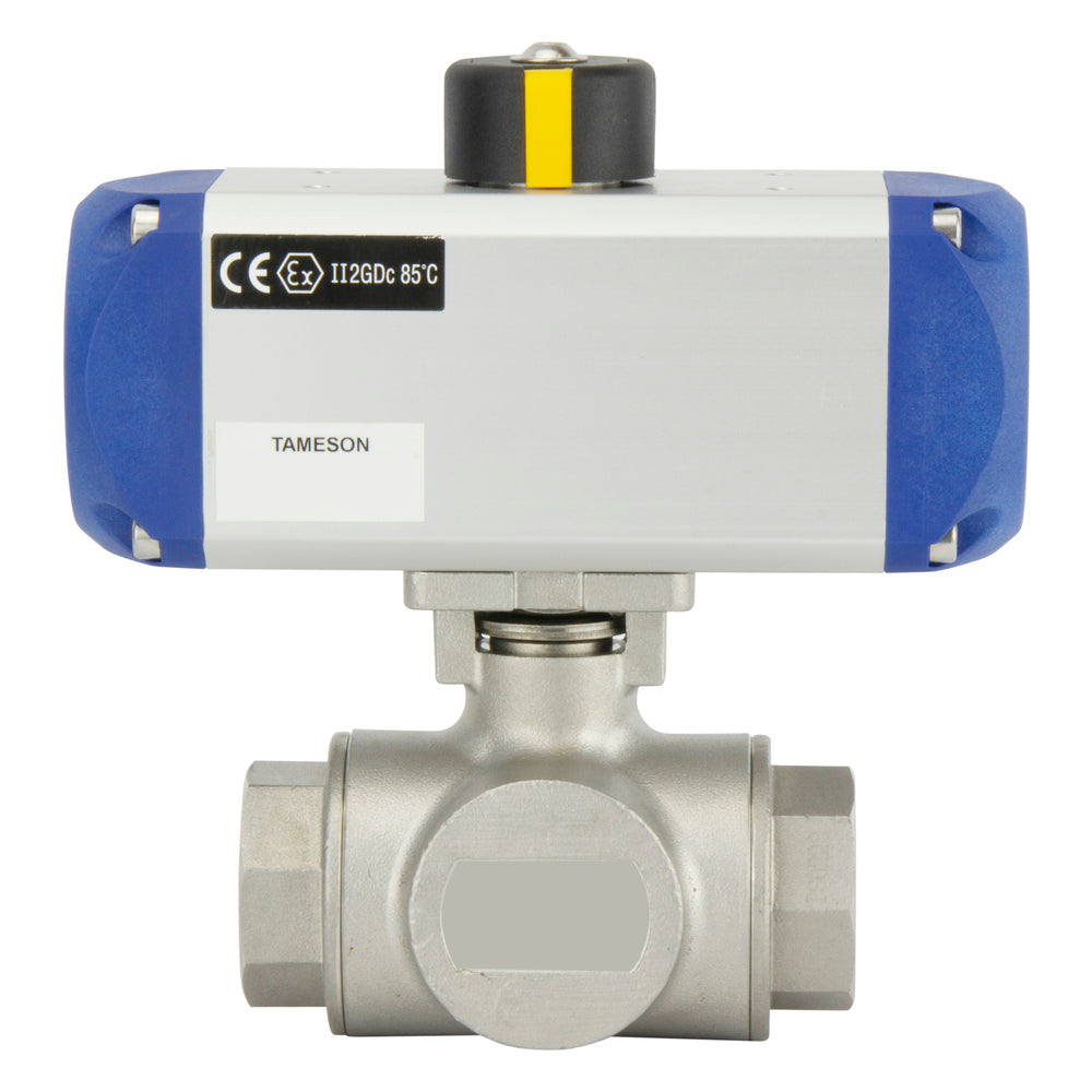 Válvula de bola neumática G1'' de 3 vías con puerto en T de acero inoxidable y muelle cerrado - BL3SA