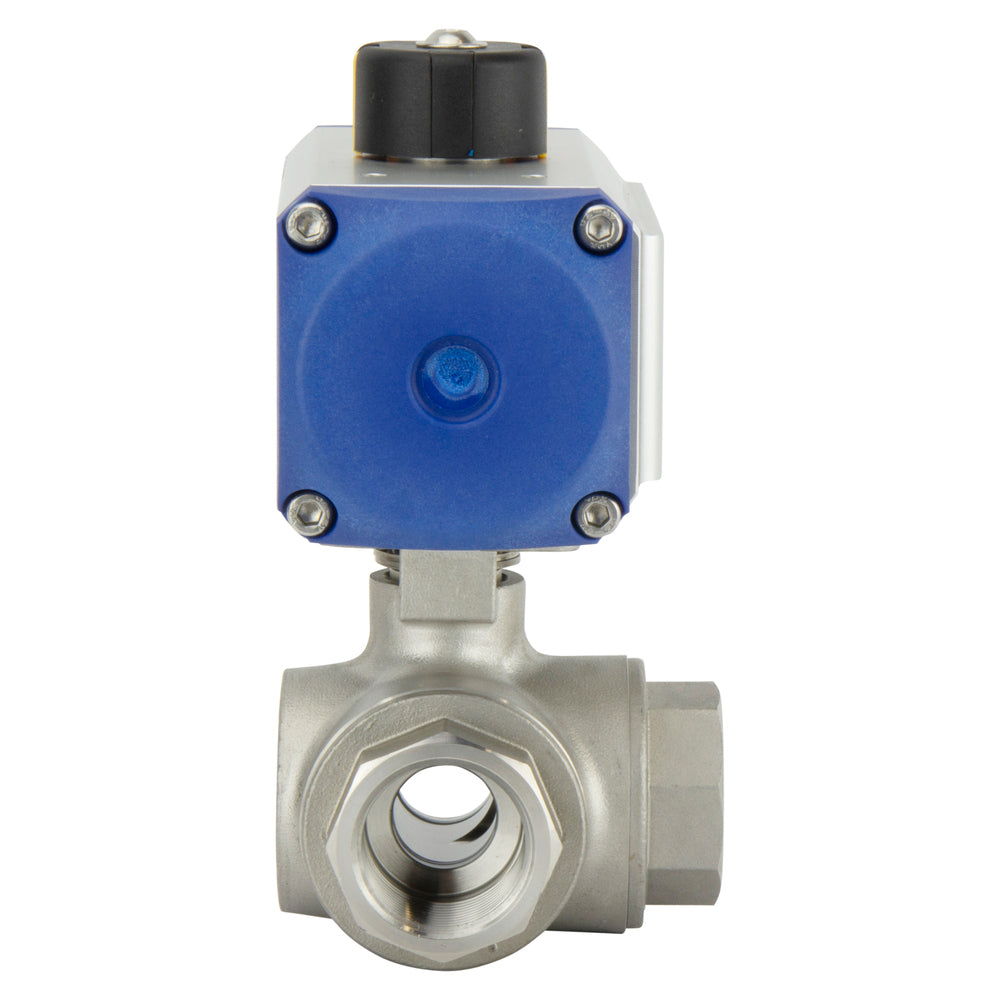 Válvula de bola neumática G1'' de 3 vías con puerto en T de acero inoxidable y muelle cerrado - BL3SA