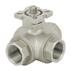 Válvula de bola neumática G1'' de 3 vías con puerto en T de acero inoxidable y muelle cerrado - BL3SA