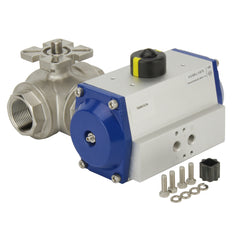 Válvula de bola neumática G1-1/2'' de 3 vías con puerto en T de acero inoxidable cerrada por resorte - BL3SA