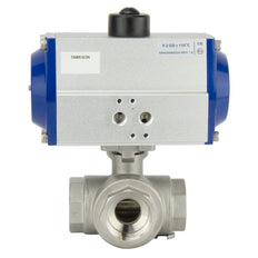 Válvula de bola neumática G1-1/2'' de 3 vías con puerto en T de acero inoxidable cerrada por resorte - BL3SA
