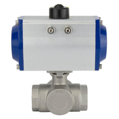 Válvula de bola neumática G1-1/2'' de 3 vías con puerto en T de acero inoxidable cerrada por resorte - BL3SA