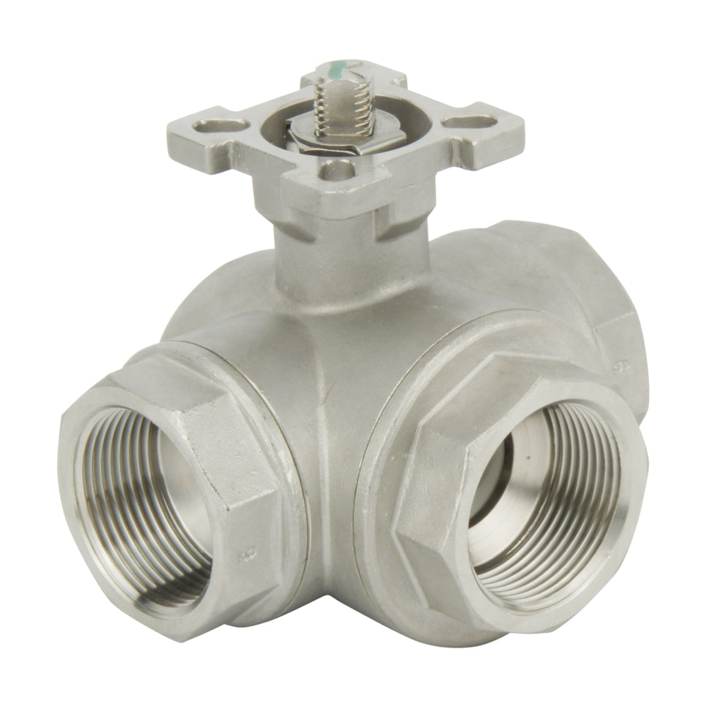 Válvula de bola neumática G1-1/2'' de 3 vías con puerto en T de acero inoxidable cerrada por resorte - BL3SA