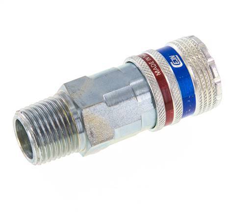 Acero/latón DN 10.4 Enchufe de seguridad para aire comprimido R 1/2 pulgada Macho