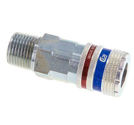 Acero/latón DN 10.4 Enchufe de seguridad para aire comprimido R 1/2 pulgada Macho