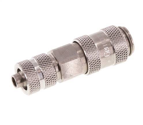 Stainless steel DN 2.7 (Micro) Air Coupling Socket 4x6 mm Union Nut Double Shut-Off