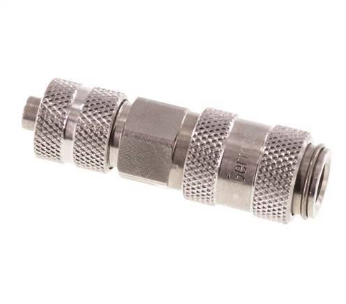 Stainless steel DN 2.7 (Micro) Air Coupling Socket 4x6 mm Union Nut Double Shut-Off
