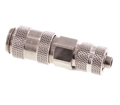 Stainless steel DN 2.7 (Micro) Air Coupling Socket 4x6 mm Union Nut Double Shut-Off