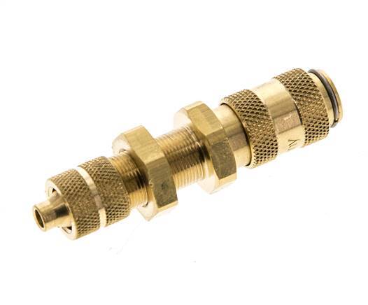 Brass DN 2.7 (Micro) Air Coupling Socket 4x6 mm Union Nut Bulkhead Double Shut-Off
