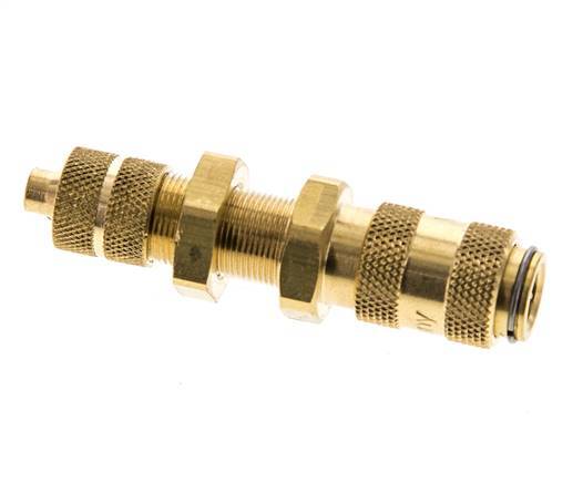 Brass DN 2.7 (Micro) Air Coupling Socket 4x6 mm Union Nut Bulkhead Double Shut-Off