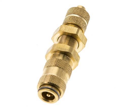 Brass DN 2.7 (Micro) Air Coupling Socket 4x6 mm Union Nut Bulkhead Double Shut-Off