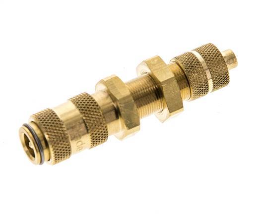 Brass DN 2.7 (Micro) Air Coupling Socket 4x6 mm Union Nut Bulkhead Double Shut-Off