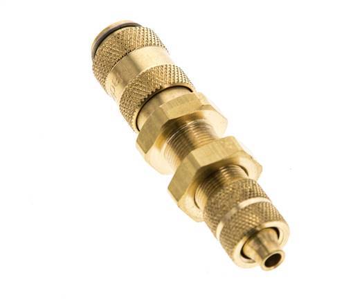 Brass DN 2.7 (Micro) Air Coupling Socket 4x6 mm Union Nut Bulkhead Double Shut-Off