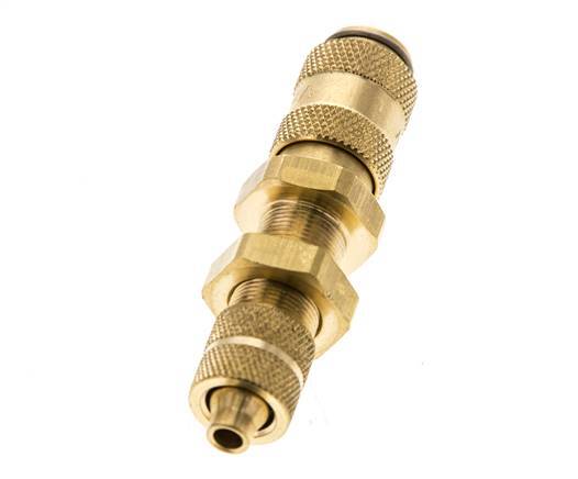 Brass DN 2.7 (Micro) Air Coupling Socket 4x6 mm Union Nut Bulkhead Double Shut-Off