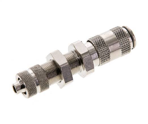 Nickel-plated Brass DN 2.7 (Micro) Air Coupling Socket 4x6 mm Union Nut Bulkhead Double Shut-Off
