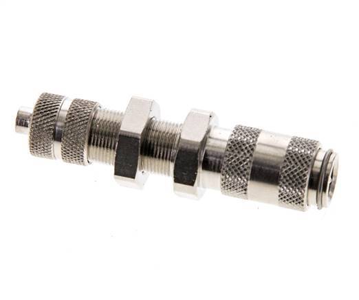 Nickel-plated Brass DN 2.7 (Micro) Air Coupling Socket 4x6 mm Union Nut Bulkhead Double Shut-Off