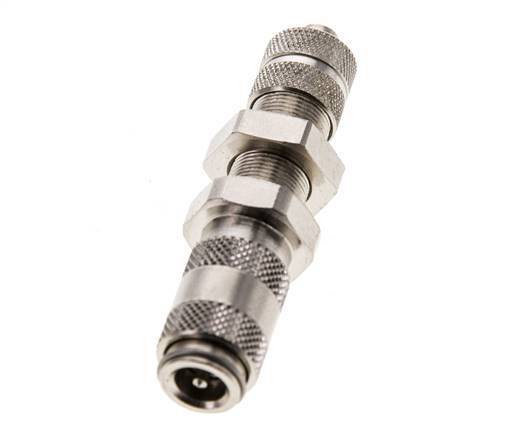 Nickel-plated Brass DN 2.7 (Micro) Air Coupling Socket 4x6 mm Union Nut Bulkhead Double Shut-Off