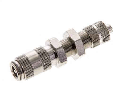 Nickel-plated Brass DN 2.7 (Micro) Air Coupling Socket 4x6 mm Union Nut Bulkhead Double Shut-Off