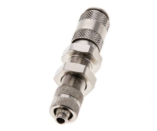 Nickel-plated Brass DN 2.7 (Micro) Air Coupling Socket 4x6 mm Union Nut Bulkhead Double Shut-Off