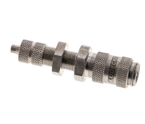 Stainless steel DN 2.7 (Micro) Air Coupling Socket 3x4.3 mm Union Nut Bulkhead Double Shut-Off