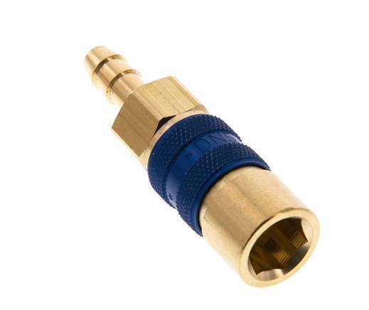 Acoplamiento de aire de latón DN 5 codificado en azul Pilar de manguera de 6 mm