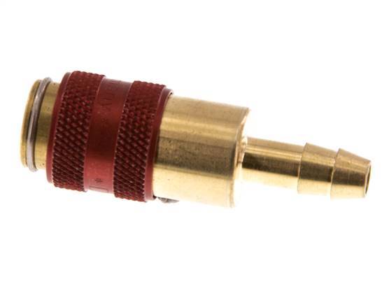 Acoplamiento de aire de latón DN 5 Rojo Pilar de manguera de 6 mm Doble cierre