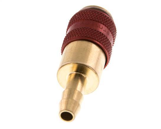 Acoplamiento de aire de latón DN 5 Rojo Pilar de manguera de 6 mm Doble cierre