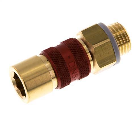 Acoplamiento de aire de latón DN 5 codificado en rojo, toma G 1/4 pulgada macho