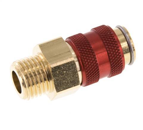 Latón DN 5 Rojo Acoplamiento de Aire Enchufe G 1/4 pulgada Macho Doble Cierre