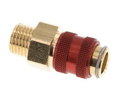 Latón DN 5 Rojo Acoplamiento de Aire Enchufe G 1/4 pulgada Macho Doble Cierre