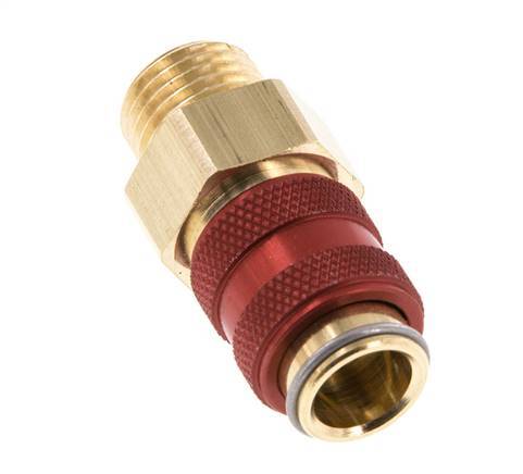 Latón DN 5 Rojo Acoplamiento de Aire Enchufe G 1/4 pulgada Macho Doble Cierre