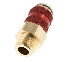 Latón DN 5 Rojo Acoplamiento de Aire Enchufe G 1/4 pulgada Macho Doble Cierre