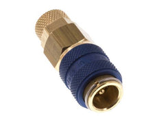 Acoplamiento de aire de latón DN 5 azul Toma 4x6 mm Tuerca de unión Doble cierre