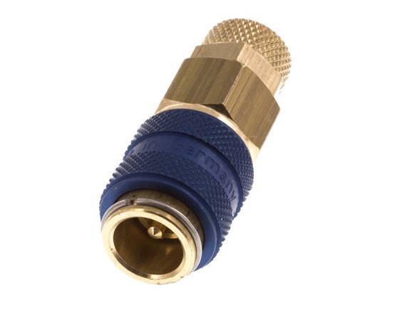 Acoplamiento de aire de latón DN 5 azul Toma 4x6 mm Tuerca de unión Doble cierre