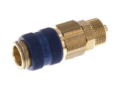Acoplamiento de aire de latón DN 5 azul Toma 4x6 mm Tuerca de unión Doble cierre
