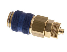 Acoplamiento de aire de latón DN 5 azul Toma 4x6 mm Tuerca de unión Doble cierre