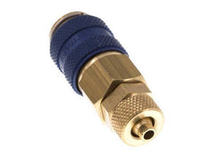 Acoplamiento de aire de latón DN 5 azul Toma 4x6 mm Tuerca de unión Doble cierre