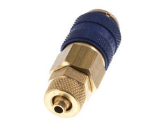 Acoplamiento de aire de latón DN 5 azul Toma 4x6 mm Tuerca de unión Doble cierre