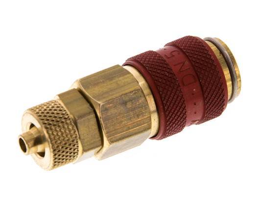 Latón DN 5 Rojo Acoplamiento de Aire Toma 4x6 mm Tuerca de Unión Doble Cierre