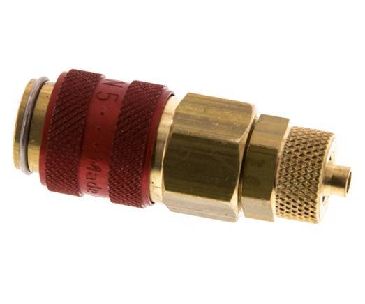 Latón DN 5 Rojo Acoplamiento de Aire Toma 4x6 mm Tuerca de Unión Doble Cierre
