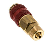 Latón DN 5 Rojo Acoplamiento de Aire Toma 4x6 mm Tuerca de Unión Doble Cierre