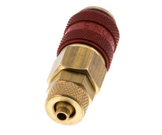 Latón DN 5 Rojo Acoplamiento de Aire Toma 4x6 mm Tuerca de Unión Doble Cierre