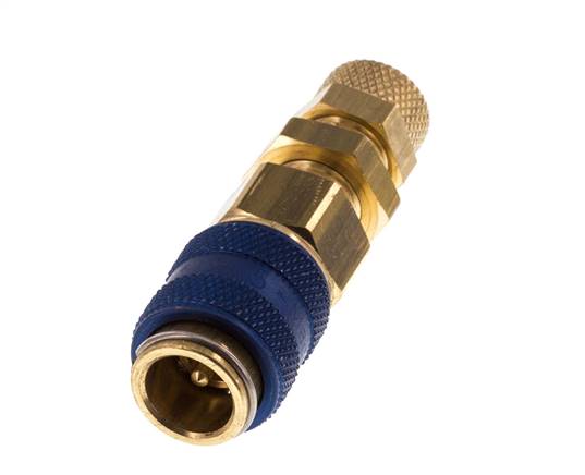 Latón DN 5 Azul Acoplamiento de aire Socket 4x6 mm Unión Tuerca Pasamuros Doble Cierre
