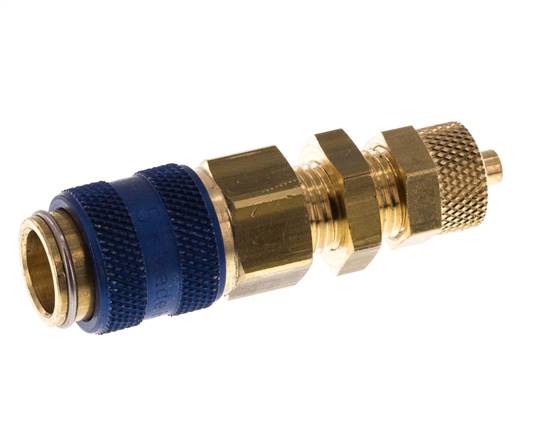 Latón DN 5 Azul Acoplamiento de aire Socket 4x6 mm Unión Tuerca Pasamuros Doble Cierre