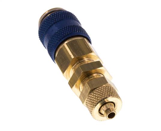 Latón DN 5 Azul Acoplamiento de aire Socket 4x6 mm Unión Tuerca Pasamuros Doble Cierre