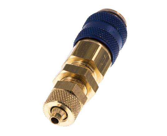 Latón DN 5 Azul Acoplamiento de aire Socket 4x6 mm Unión Tuerca Pasamuros Doble Cierre